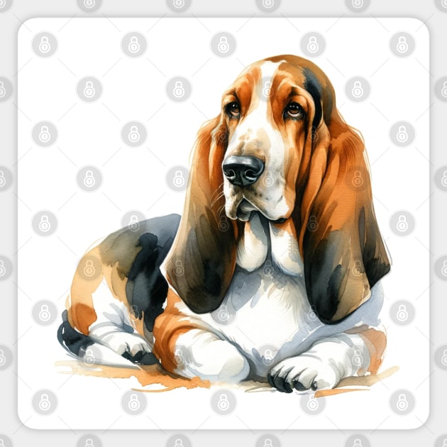 Basset Hound Watercolor Painting - Beautiful Dog Sticker by Edd Paint Something